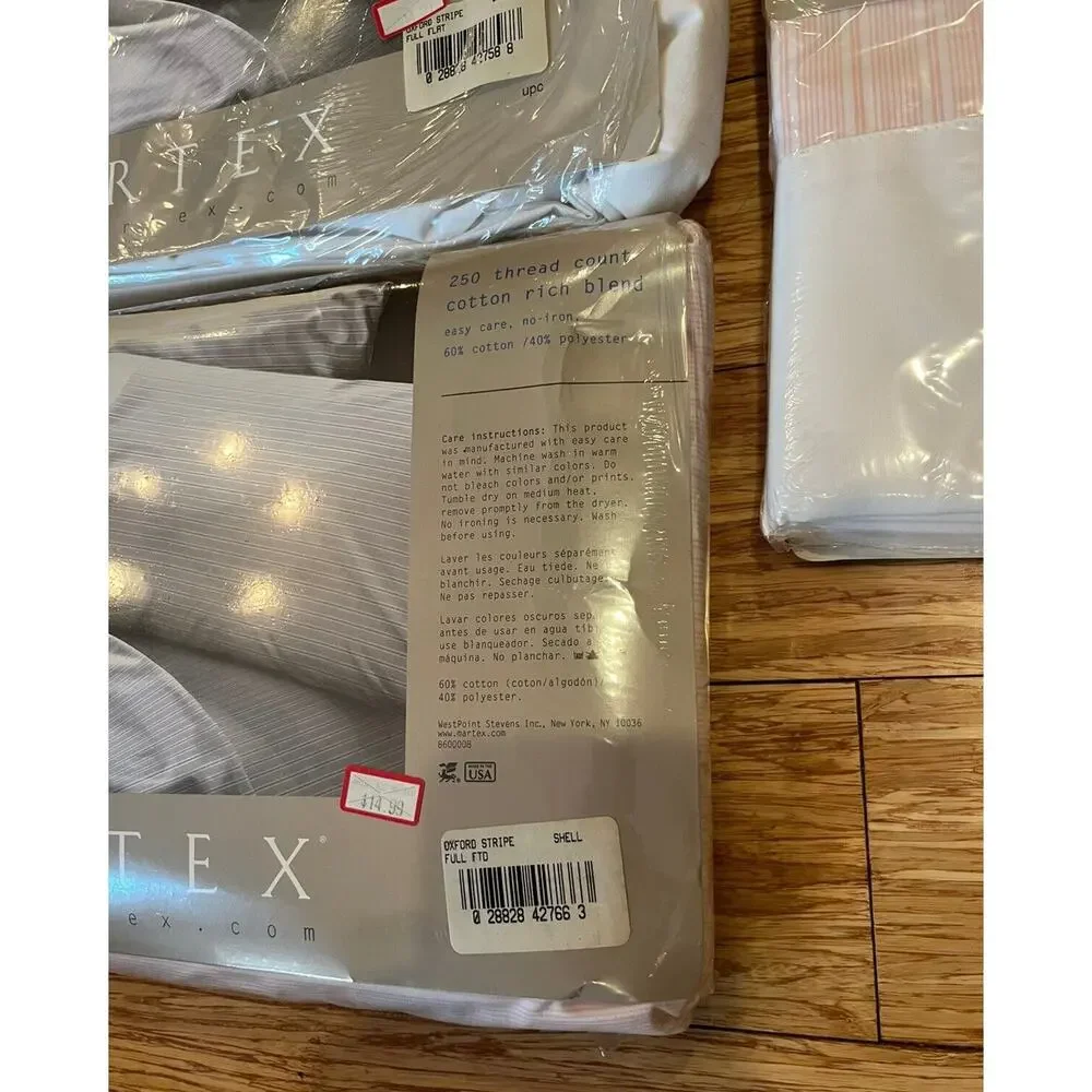NOS Martex Full Sheet Set 4 pc Oxford Stripe Pink 250 Thread Ct Vintage